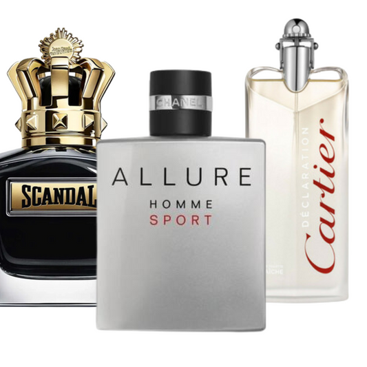 BLACK FRIDAY Combo de 3 Perfumes: Jean Paul Gaultier Scandal, Allure Homme Deporte y Cartier Declaration - 100ml